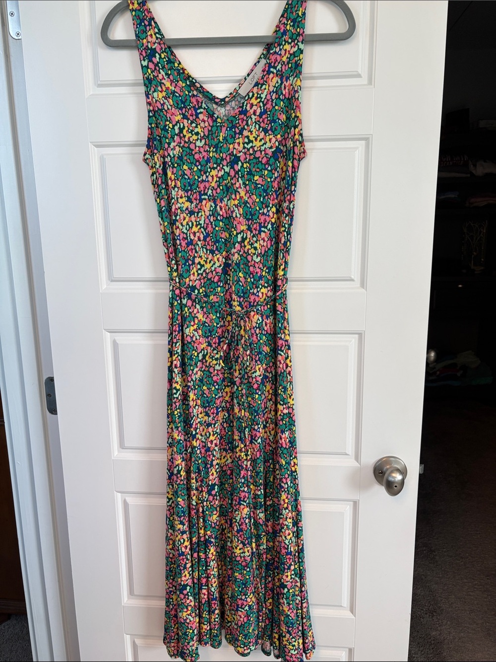 LOFT Teal Floral Maxi Dress with Multicolor Print